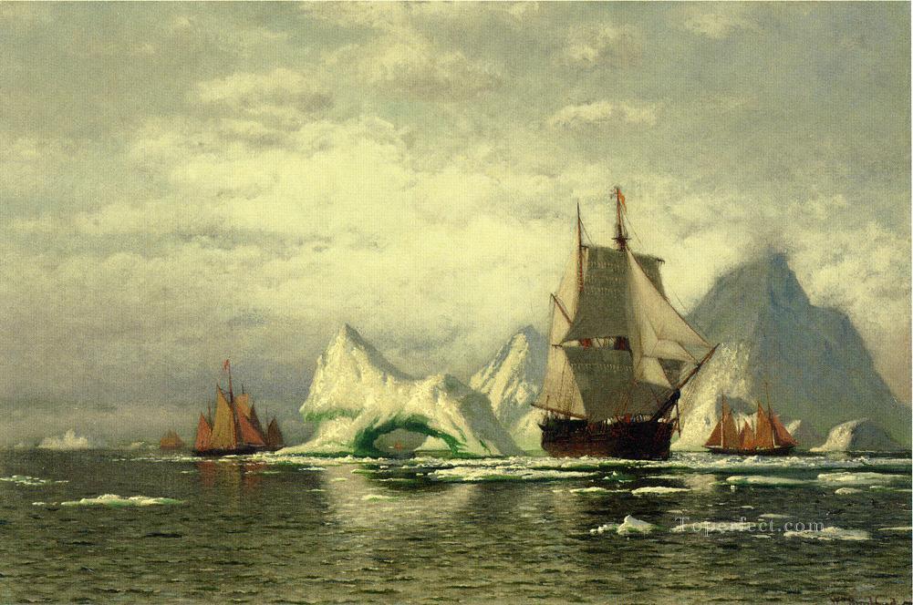 Arctic Whaler Homeward Bound Among the Icebergs boat seascape William Bradford Oil Paintings